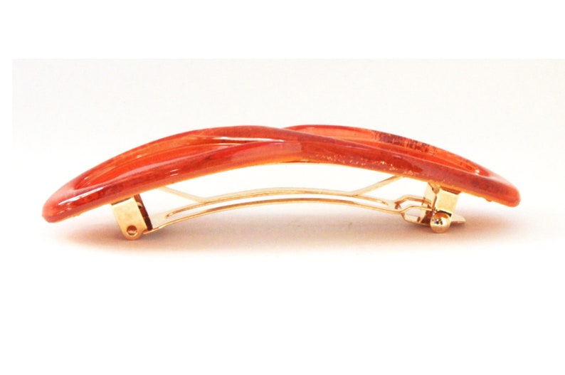 New French Hair Barrette Clip Made In France Large 3 12 Inch Infinity Shape Orange Tortoise Shell Hair Barrette For Girls D38