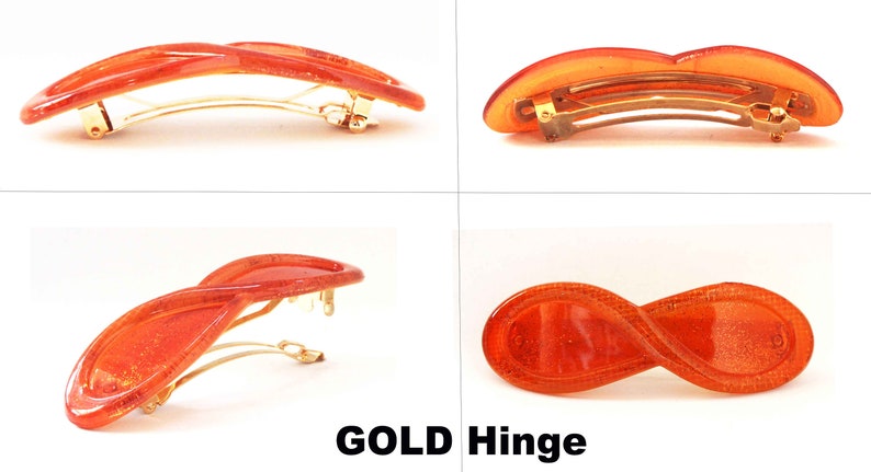 New French Hair Barrette Clip Made In France Large 3 12 Inch Infinity Shape Orange Tortoise Shell Hair Barrette For Girls D38