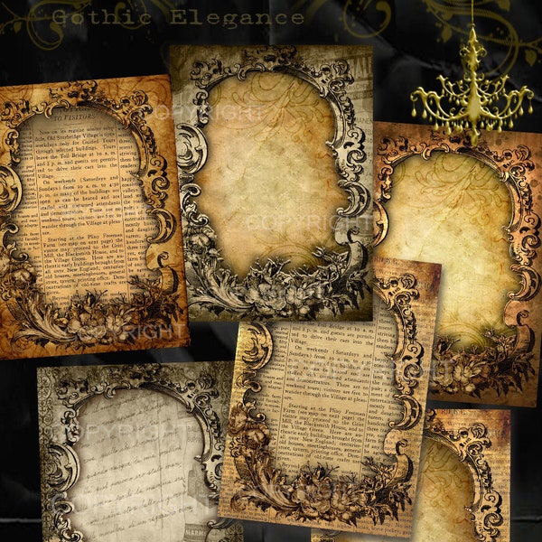 DARK VINTAGE digitale Collage Blätter Antike Rahmen für Grußkarten, Scrapbooking, Junk Journal Zubehör, Decoupage - Gothic printables