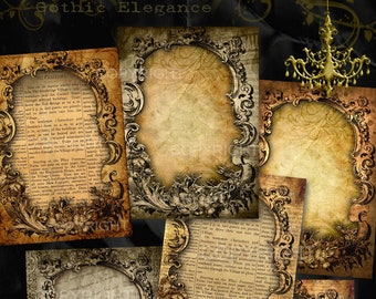 Fogli di collage digitale SCURO VINTAGE Cornici antiche per biglietti d'auguri, Scrapbooking, forniture Junk Journal, decoupage - stampabili gotici