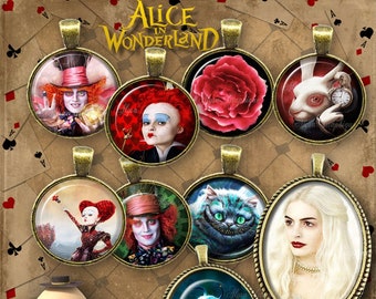 Mad Hatter / alice in wonderland - Digital collage sheets for Bottle Caps + Ovale pendants, Instant Download - Through the looking glass