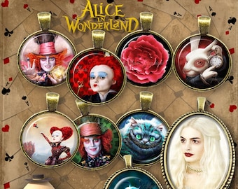 Mad Hatter / alice in wonderland - Digital collage sheets for Bottle Caps + Ovale pendants, Instant Download - Through the looking glass