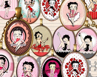 BB Girl, Fogli digitali per collage in stile pin-up vintage / Immagini cabochon ovali 25 x 18 mm e 30 x 40 mm (Download digitale)