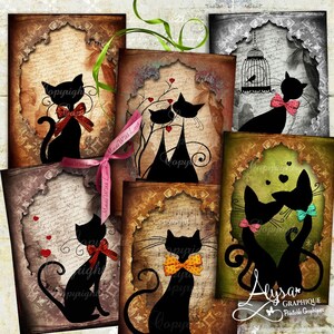 CHAT SILHOUETTES  cartes de voeux , Images digitales, Découpage, scrapbooking, cartes postales, cartes d'art, imprimables, images numerique