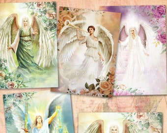 ARCHANGELS Michael, Raphael, Gabriel, Uriel - Religious Art,  Digital sheet, Greeting Cards, Art Journals, Scrapbooking, Spiritual Images