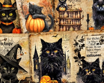 GATTI STREGONI / Pagine di diario spazzatura di Halloween / Download digitale di Halloween / Diario spazzatura di Halloween / Arte digitale di Halloween / Gatti di Halloween