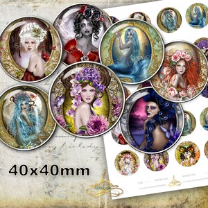 Zodiac art - 40mm Round Images Instant Download -  printable images, Collage Sheets, images for large pendants - Astrology Jewelry