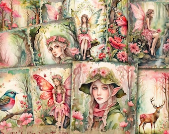 Kit diario spazzatura fata primavera rosa, collage stampabili della foresta fata fantasy, kit fata digitale, diario spazzatura foresta magica, stagioni fatate