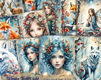 Winter Fairy Junk Journal Kit,  Digital fairy collage sheets, Fantasy fairy junk printable, Fairy Junk Journal Pages, Fantasy junk journal