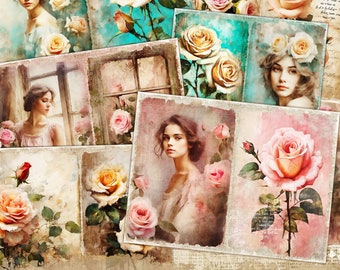 Smell the Roses! Junk journal Pages, Roses junk journal kit, Rose paper digital, Digital Collage Sheet, Junk journal, Junk journal portrait