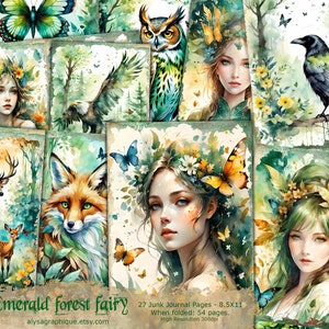 Emerald Forest fairy junk journal Kit, fantasy fairy junk printable, Digital Fairy Kit, Magical Forest Junk Journal, Fairy Seasons