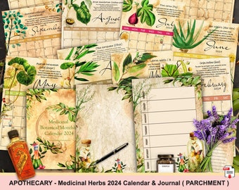 APOTHECARY, Medicinal Herbs,  Monthly Calendar 2024 PRINTABLE, 2024 Calendar JOURNAL, Calendar 2024 digital | A4 & A5 Botanical Calendar