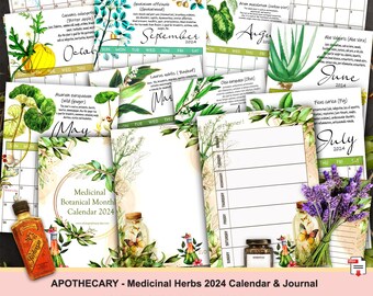 BOTANICAL Calendar 2024 PRINTABLE, 2024 Calendar, Monthly Calendar 2024 , Calendar 2024 digital | A4 & A5 Apothecary Botanical