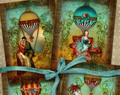 Marie Antoinette & hot air balloons  Digital Collage Sheet  Printable instant download  Victorian Vintage scrapbook Ephemera greeting cards