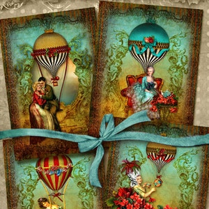 Marie Antoinette  montgolfier cartes de voeux , Découpage, Images digitales, scrapbooking, cartes postales, cartes d'art,  images numerique