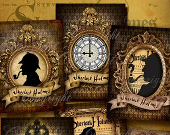 Collage digitale SHERLOCK HOLMES - Decoupage, Silhouette, Biglietti d'auguri, Scrapbook, Stampabili per feste, Journaling, Immagini digitali, Download