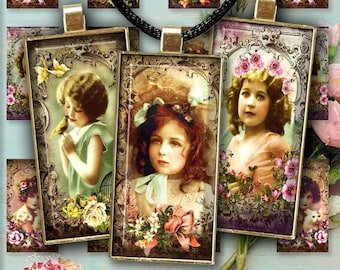 FLORAL CUTIES, 1"x2" Domino  Images, digital images + Gift Tags Collage Sheet - Domino collage sheets - Domino designs | Victorian Children