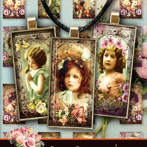 FLORAL CUTIES, 1&quot;x2&quot; Domino  Images, digital images + Gift Tags Collage Sheet - Domino collage sheets - Domino designs | Victorian Children