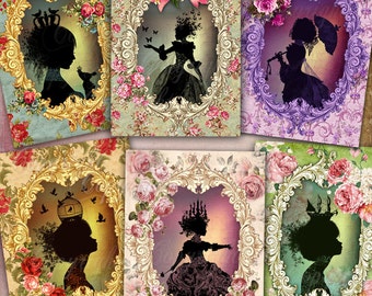 Victorian Silhouettes Digital Collage Sheet + FREE Gift Tags / Download  Note Cards, Scrapbooking, Shabby Chic Greeting Cards, Journaling