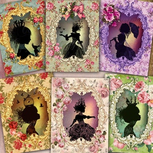 Shabby Chic FLEURS victorien Silhouettes - x6 cartes de voeux , découpage, Images digitales + x4 Etiquettes GRATUITES, scrapbooking