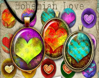 30x40mm, 18x25mm Oval Images , Digital collage sheets BOHEMIAN LOVE, Valentine Collage Sheet - Images for Jewelry - Clip Art for Pendants