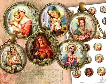 VIRGIN MARY, religious jewelry, bottle cap images, digital images + Gift Tags, Digital Collage Sheet,Instant Download, pendants,cabochons