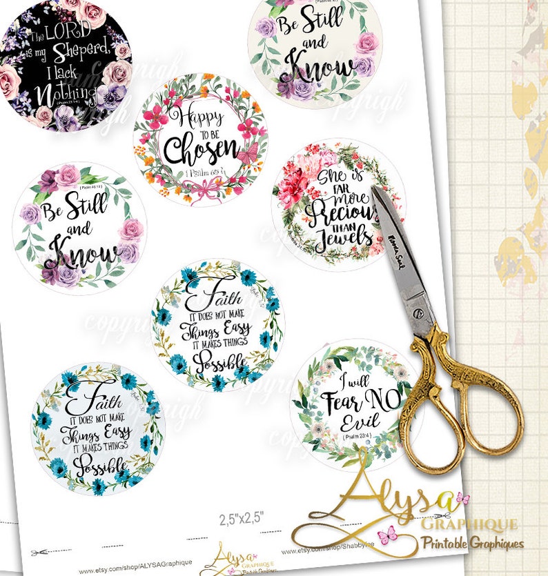 BIBLE VERSES Stickers 3, 2, 2.5 , 1.5 , Digital Collage Sheets, Printable Stickers, scripture art Pocket Mirrors, Tags, Magnets zdjęcie 5