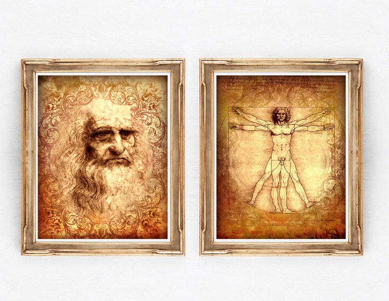 Wall Art Set of 8 Leonardo Da Vinci Wall Art Prints Set Etsy