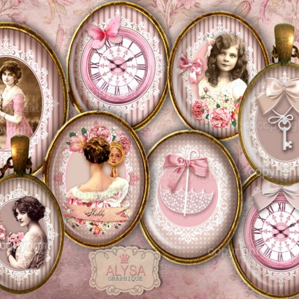 Shabby Chic Romantique - images cabochons et etiquettes et cartes - images digitales - bijoux, pendentif,  boucles d'oreilles, portes clefs