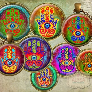 HAMSA  HAND Printable download 1 inch circle, 30mm, 25mm, 20mm, 18mm + Free ACEO / spiritual jewelry, New Age, yoga jewelry