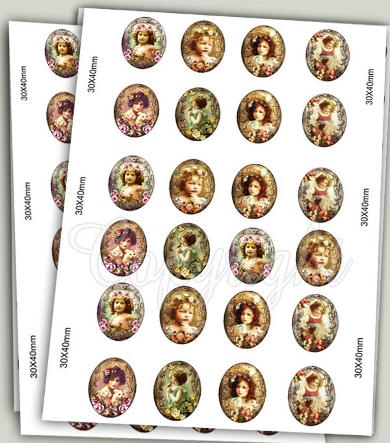 digital download Digital Collage Sheet oval images digital images Scrapbooking for Jewelry Cabochons VICTORIAN CUTIES Crafts
