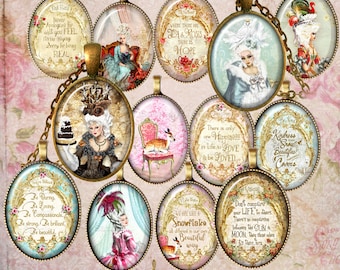 Quotes with Marie Antoinette - Digital Collage Sheets, 25x18mm ,30x40mm cabochon - 20 Printable images for pendant,  magnets, scrapbooking