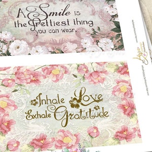 6 Printable Greeting Cards - Floral Motivational Quotes - Digital Collage Sheets - Instand download Inspirational quote cards 6.5x5 inch image 3