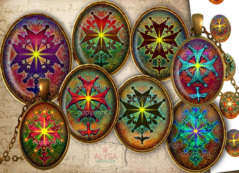 MUCHA X8 images cabochons ovales X6 Etiquettes images digitales bijoux, pendentif, médaillon, boucles d'oreilles, portes clefs image 1