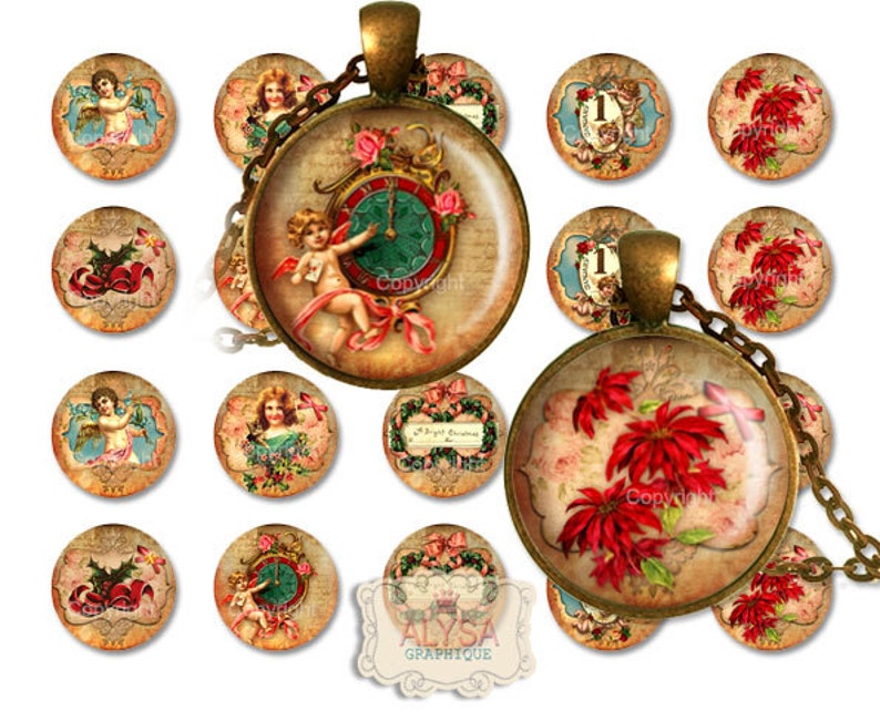 Christmas digital images Digital Collage Sheet 1 inch circle, 30mm, 25mm,18mm digital downloads pendants, bottle caps, earrings, jewelry image 2