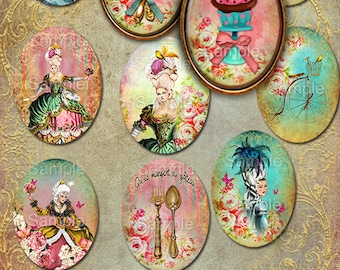 x12 Marie Antoinette oval images jewelry  30mm, 25mm, 20mm, 18mm digital collage sheet + FREE Gift Tags Instant Download, pendants cabochons