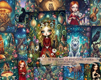 Folclore Incantato / Kit Junk Journal / 56 pagine di diario stampabili / Carta digitale fantasiosa / Uso commerciale / JPEG 300 DPI