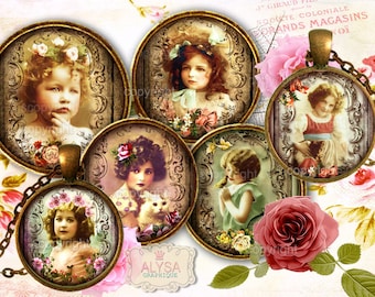 VICTORIAN KIDS -  Digital Collage Sheet, digital download, bottle cap images, for Jewelry Making, Scrapbooking, Bottle Caps, Arts and Crafts