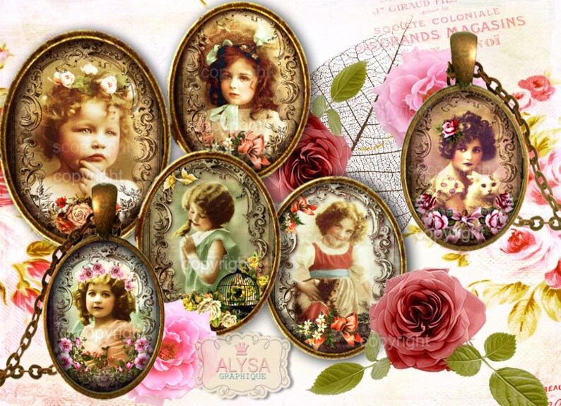 digital download Digital Collage Sheet oval images digital images Scrapbooking for Jewelry Cabochons VICTORIAN CUTIES Crafts