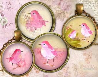 4 Sweet Birds Images for pendants, Digital collage sheets, 30mm, 25mm, 18mm - Bottle cap images 1 inch round - Images for download