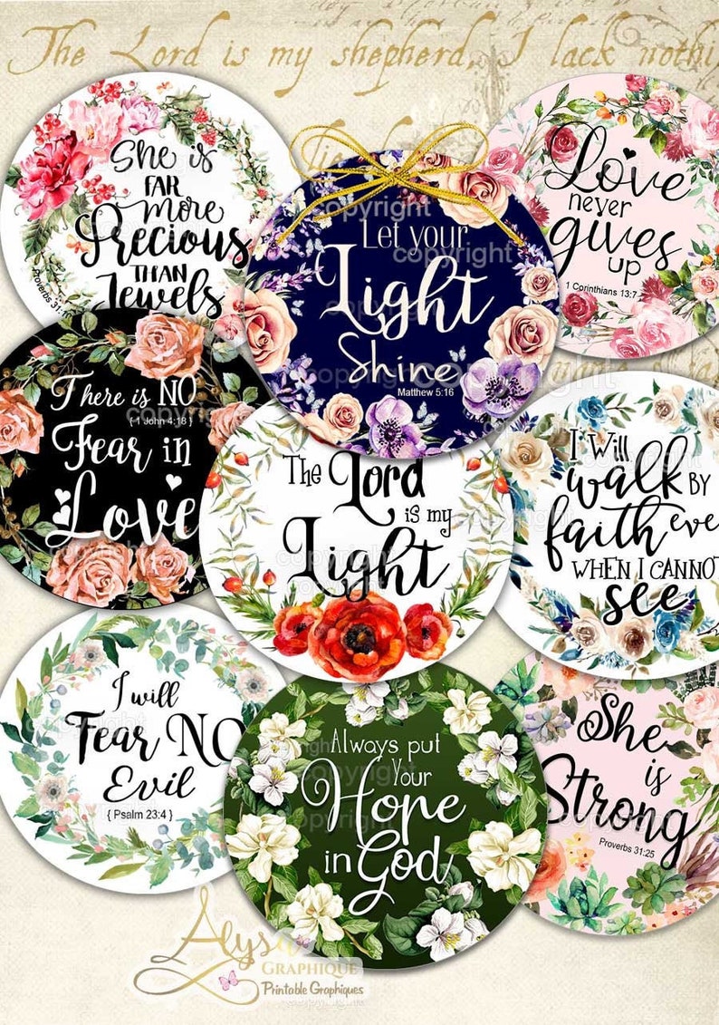 BIBLE VERSES Stickers 3, 2, 2.5 , 1.5 , Digital Collage Sheets, Printable Stickers, scripture art Pocket Mirrors, Tags, Magnets zdjęcie 1