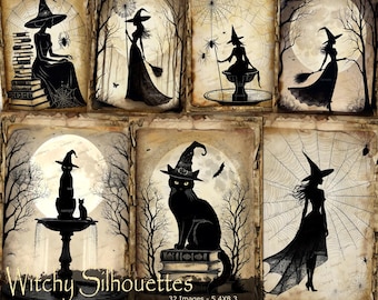 SILHOUETTE DI STREGA / Silhouette di Halloween / Download digitale di Halloween / Diario spazzatura di Halloween / Arte digitale di Halloween / Immagini di Halloween