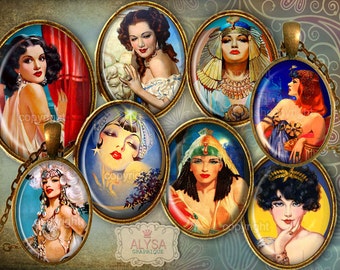 VINTAGE GODDESS Oval 30x40mm, 25x18, 18x13mm Images Digital Collage Sheet Instant Download, colgantes, cabujones, imanes, scrapbooking