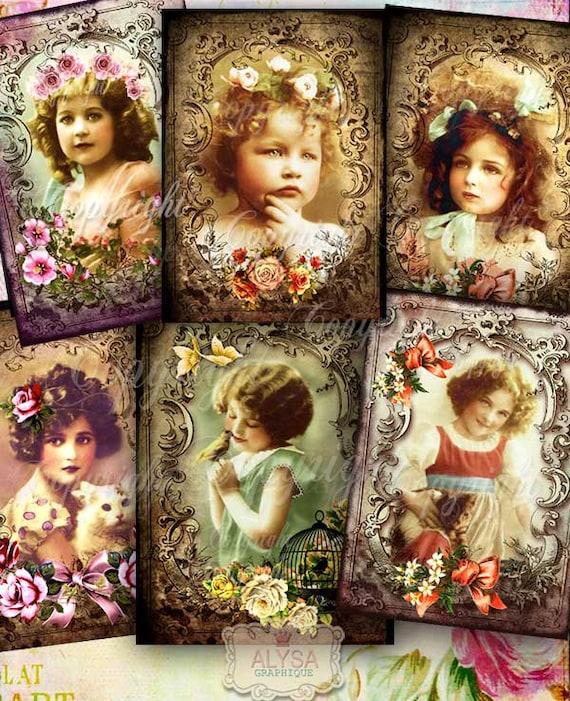 Digital Collage Sheet, Printable Cards, Paper goods, vintage antique greeting cards, Scrapbooking, Instant Download - VICTORIAN KIDS