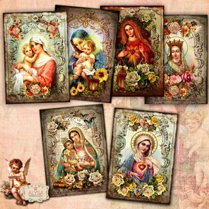 VIRGEN MARÍA- Arte religioso, Descargar Ficha Digital, tarjetas de felicitación, diarios de arte, scrapbooking, / Tarjeta de Navidad – Virgen con el Niño