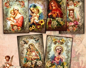 VERGINE MARIA - Arte religiosa, Scarica foglio digitale, biglietti d'auguri, diari d'arte, scrapbooking, / Cartolina di Natale – Madonna col Bambino
