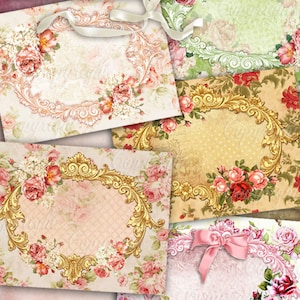 Shabby Chic FLEURS victorien - x8  Vignettes, cartes de voeux , découpage, Images digitales + x4 Etiquettes GRATUITES, scrapbooking