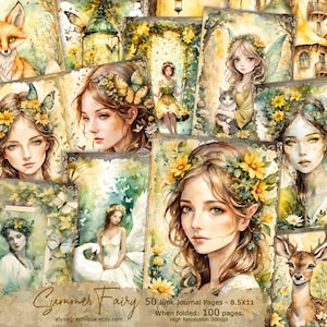 Summer fairy junk journal Kit, fantasy fairy junk printable, Digital Fairy Kit, Forest Junk Journal, Fairy Seasons | 50 PAGES / 100 DESIGNS