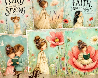 Pagine per diario creativo cristiano, kit di versetti biblici, stampabile in stile cottagecore a tema fede.