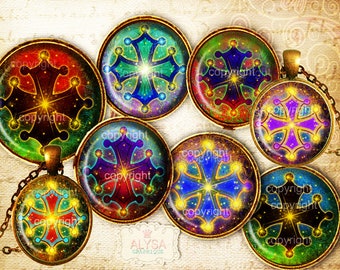 Occidental Cross,  bottle cap images + 35,30,25,20,18mm - Digital Collage Sheets - Instant Download, pendants,cabochons